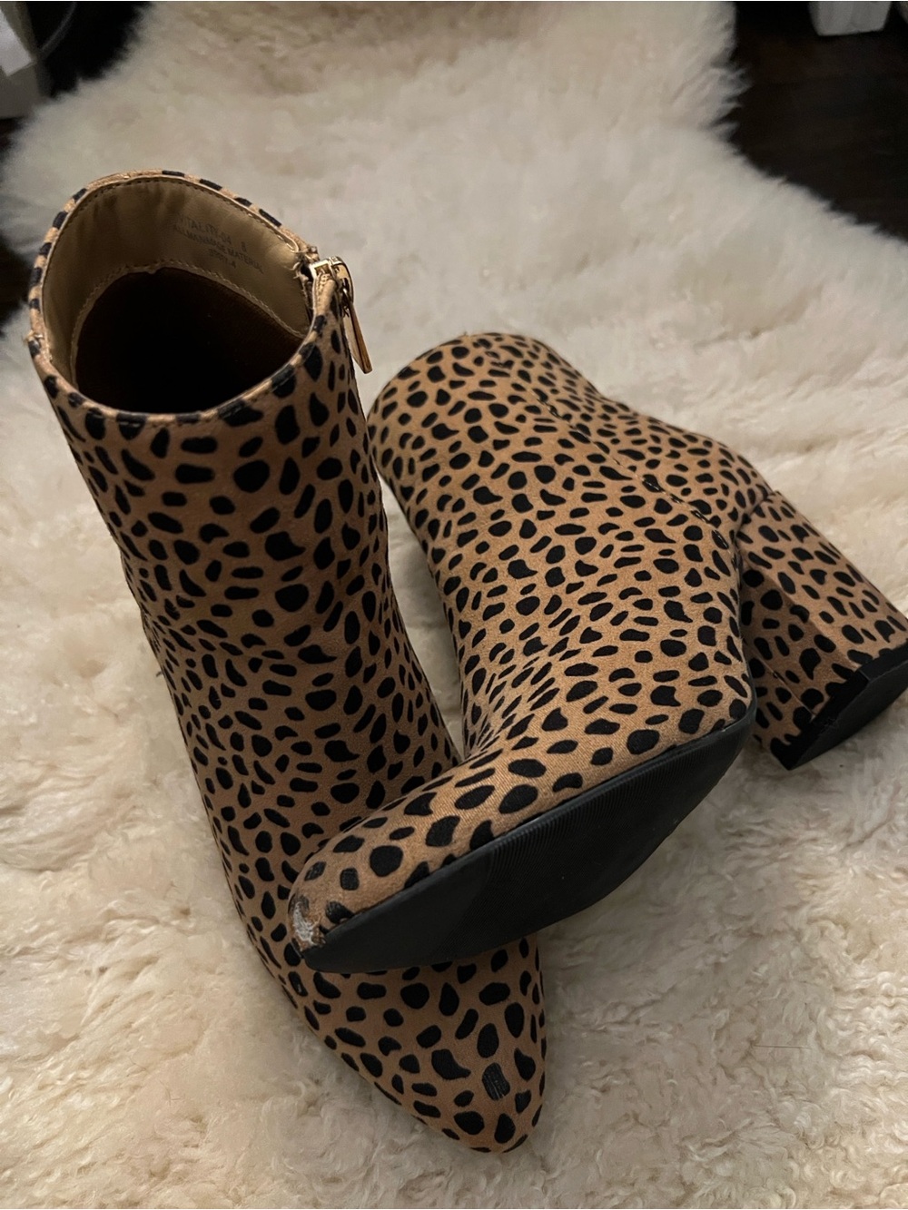 BAMBOO Leopard Print Ankle Boots in Tan and Black